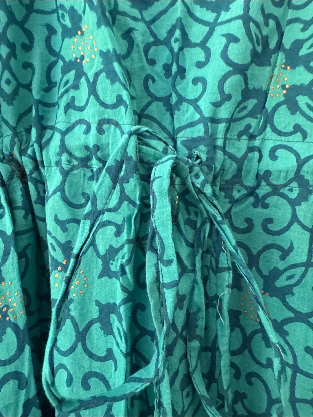 Turquoise Printed Caftan Coverup with Drawstring Waist - Picture 2 of 5